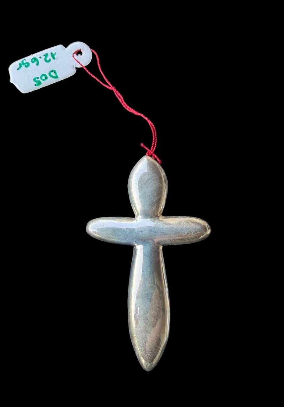 950 Sterling Silver Minimalist Curved Cross Crucifix Pendant 12g Peru NOS Unworn